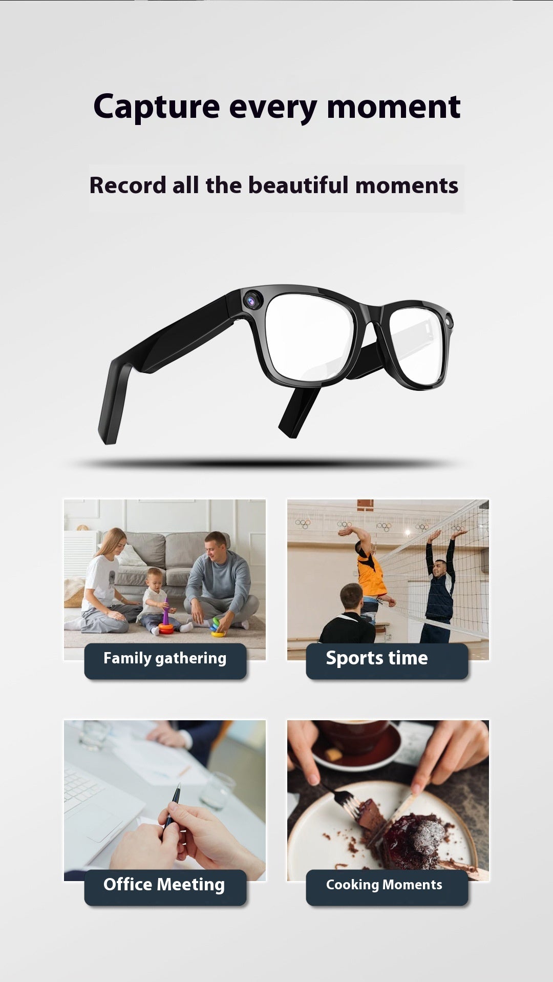 AI Camera Smart Glasses with HD Recording & Voice Translation