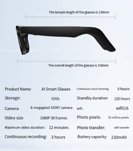 AI Camera Smart Glasses with HD Recording & Voice Translation